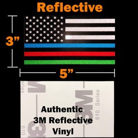 TOTOMO 3 Pack Blue Green Red Line USA American Flag Decal 3"x5" Reflective Honoring Police Military Fire Officers Bumper Sticker for Car Truck RV SUV Jeep Wrangler Boat Window Accessories #USF-06