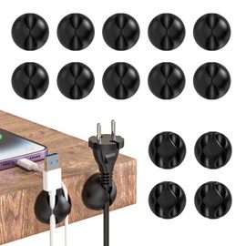 JANREAY Cable Holder Cable Clips, 14 Packs Multi-Purpose Cable Management Cable Organiser Set for Desk, Audio Cable, Power Cord, USB Charging Cable (Black-14pcs)