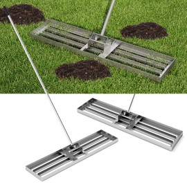 Happygrill Lawn Leveling Rake, Heavy Duty Lawn Level Tool for Soil w/67” Handle, Dirt Ground Leveler, Effort-Saving Landscape Rake for Garden, Backyard, Golf Course, Farm, Pasture (42" x 10", Silver)