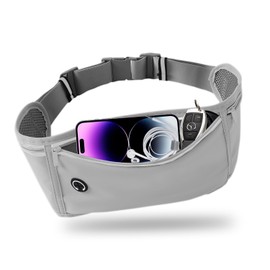 JUCURRI Slim Running Belt for Women Men,Runners Fanny Pack Phone Holder,Run Pouch Waist Belt for Workout Jogging,Money Belt,Running Gear Accessories,with 3 Pockets(Light gray)