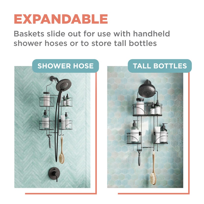 Zenna Home Hanging Shower Caddy for Handheld Shower Heads, Over
