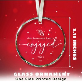Engagement Gifts for Couples - Gifts for Newly Engaged Couples - Happy Engagement Gifts for Her, Bride, Bride to Be, Friends - Just Engaged Gifts for Her - Engagement Gift - Glass Christmas Ornament