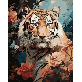 CaptainCrafts Paint by Numbers Adult Kit Tiger Painting Home Decor Art Kit Linen Canvas Pigments Brushes Relaxing Creative Gift for Beginners 16x20inch Frameless