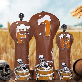 Big Crazy Golf Headcovers Golf Club Head Covers Premium Leather Driver Fairway(FW) Wood Hybrid(UT) with Number Tags （1FUT）