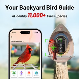 Smart Bird Feeder with Camera Solar Powered Outdoor - 2K HD Live Video, AI Bird ID (11,000+ Species), Squirrel-Proof, Instant Alerts & IP65 Weatherproof Outside, Great Gift for Birdlovers,Light Camel