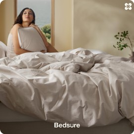 Bedsure Cotton Duvet Cover Full - Luxury Slub Weave 100% Cotton Duvet Cover Set with a Linen Like Textured, Easy Change Durable Bedding Set 3 Pieces, Natural Linen, 80" x 90"