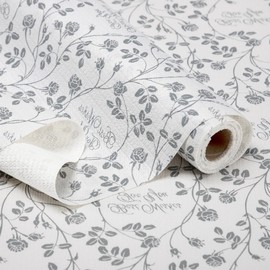 RAY STAR Shelf Liner, 12 Inch x 10 Feet Non Adhesive Floral Kitchen Cabinet Liner for Pantry Drawer Vanity, Strong Grip Non Slip, Wisteria Grey Shelf Liners for Kitchen Cabinets Cupboard