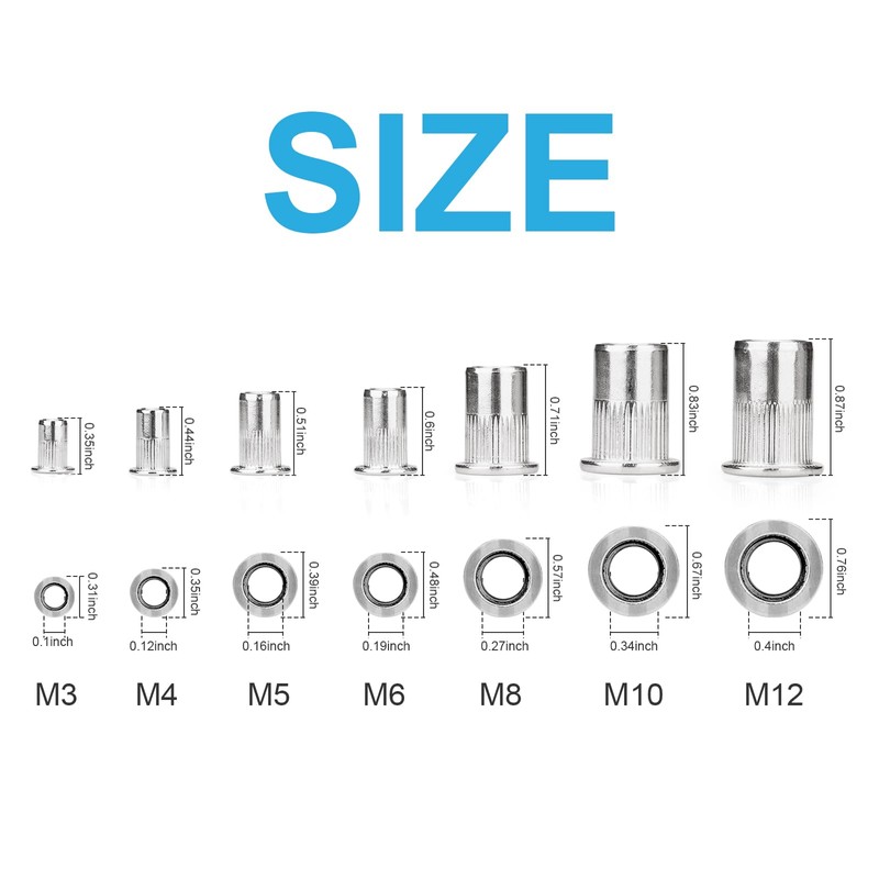 Vmuter 224Pcs Metric Rivet Nut Kits, 304(18-8) Stainless Steel Flat