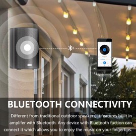 Diinpaul 5.25 Inch Outdoor Bluetooth Speakers, Wall Mount, Powerful Bass, Weather Resistant, Built in Amplifier, 8 Ohm, AUX/FM/USB, for Patio, Yard, Deck, Garage or Garden, Pair, Black