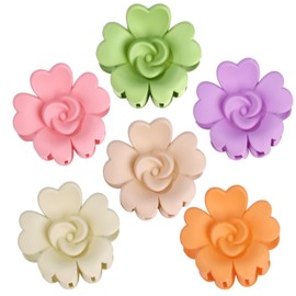 CAVETEE Flower Hair Claw Clips - 6 Pack Colorful Resin Hair Grips, Large Hair Accessories for Women Girls Thick & Thin Hair