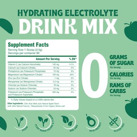 Electrolyte Powder – Zero Sugar Crisp Apple Hydration Mix | 90 Servings | Keto, Vegan, Gluten-Free | Natural Electrolytes for Muscle Recovery, Energy & Cramp Support | for Women, Runners, Athletes