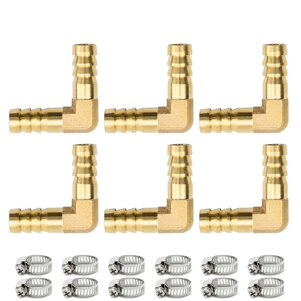 Bwintech 6pcs 12mm Brass 2 Way L Shape Elbow Hose
