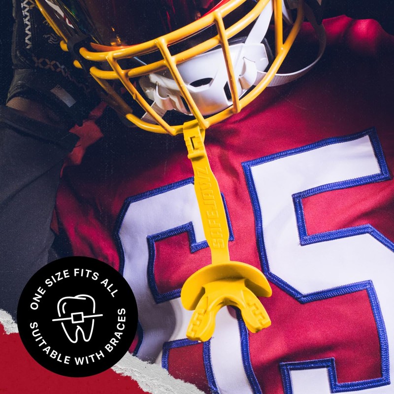 SAFEJAWZ Yellow Football Mouth Guard, Sports Lip Guard with Connected