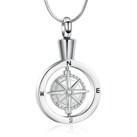 Minicremation Compass Cremation Jewelry for Ashes Funeral Ashes Pendant Locket Keepsake Urn Necklace for Women Men(Silver)