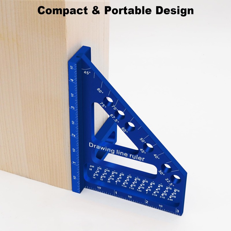 3D Multi-Angle Aluminum Alloy Woodworking Square Ruler, 22.5-90 Degree Protractor,