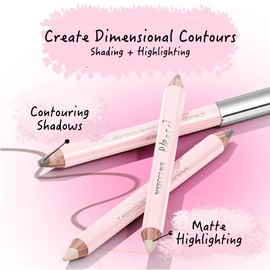 VEECCI Dual-Ended Highlighter & Contour Stick - Matte, Waterproof, Long-Lasting Cream Bronzer & Luminizer Pencil for Effortless Korean-Style Makeup, Portable & Smudge-Proof (01Daylight)