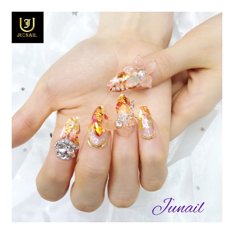 Blooming mother-of-pearl flower handmade nail tip✨ - Long stiletto /