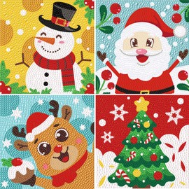 STEFORD Christmas Diamond Painting Kits, 4Pcs DIY 5D Full Drill Diamond Painting Accessories for Kids and Adults Christmas Crafts Gifts