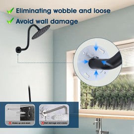 RAINREVIVE Shower Head Arm 10 Inch, S Shaped Shower Head Extender Arm with Flange High Rise Gooseneck Shower Head Pipe from Wall Matte Black