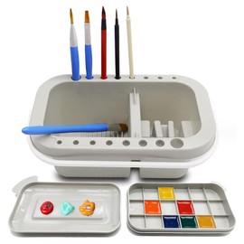 Asdays Brush Wash Bucket Brush Brush Stand Painting Plate Painting Supplies with Handle Acrylic Paint Watercolor Palette 3 Tier