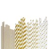 Queta Paper Straws, Gold Drinking Straws, Pack of 100, Reusable