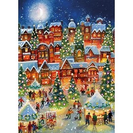 Museums & Galleries Christmas Cards Pack of 8 - Christmas Lights Town Scene - Eco-Friendly and Recyclable