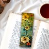 Original Bookmark green and ivory dragonflies over garden flowers gift