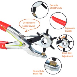Revolving Punch Plier Kit,Leather Hole Punch Tool Set for Belts,Strap,Shoes,Fabric,Watch Bands,Straps, Dog Collars, Saddles,Belt or Craft Projects,Heavy Duty Rotary Puncher (Standard Hole Puncher)