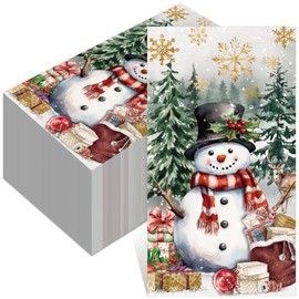 Janlaugh 100 Pcs Christmas Guest Napkins 2 Ply Snowman Disposable Paper Napkins Snowflake Elk Xmas Tree Decorative Christmas Cocktail Napkins Christmas Guest Hand Towel for Party Table Dinner Bathroom