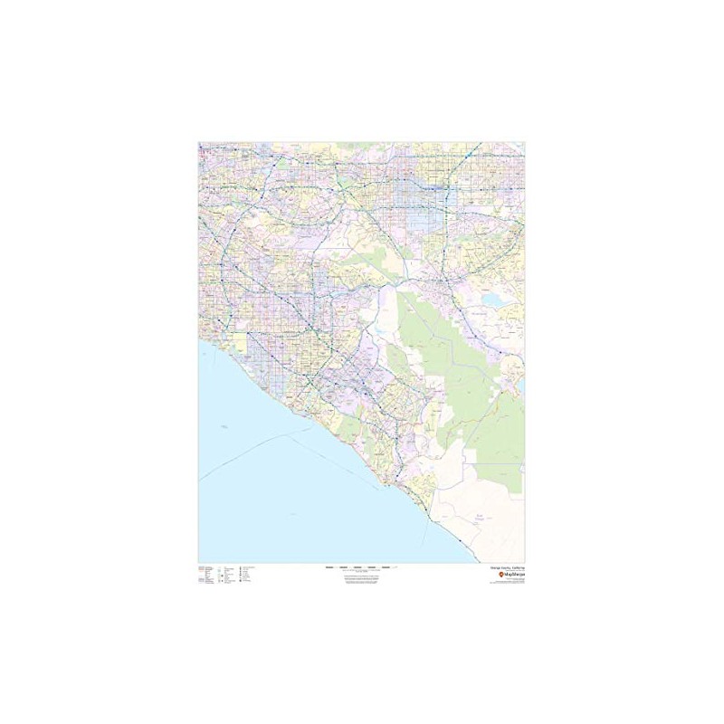 Orange County, California - 36" x 48" Laminated Wall Map