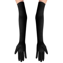 Garma Long Black Opera Gloves Women Formal, 1920s Satin Wedding Bridal Princess Dress For Women, Elbow Length 20inch