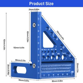 Fentar 3D Mitre Angle, 22.5-90° Combination Angle Made of Aluminium Alloy, Precise Carpenter's Angle, Speed Square Carpenter's Angle with 11 Drill Holes, Scribing Tool Protractor for Carpenters