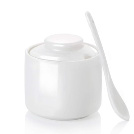 ONTUBE Ceramic Sugar Bowl with Lid and Spoon,Porcelain Seasoning Box Salt Bowl,8oz