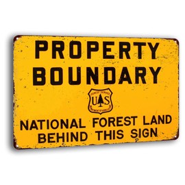 BAYABU Tin Sign Property Boundary National Forest Vintage Reproduction Metal Sign Wall Decor 8 x 12 inches