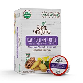 Super Organics Daily Defense Coffee (Organic) with Superfoods and Probiotics (Keurig K-Cup Compatible) 10ct Single Serve Cups