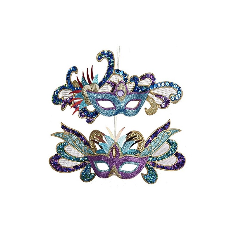 Carnival Mardi Gras Masks Glitter Christmas Holiday Ornaments Set of