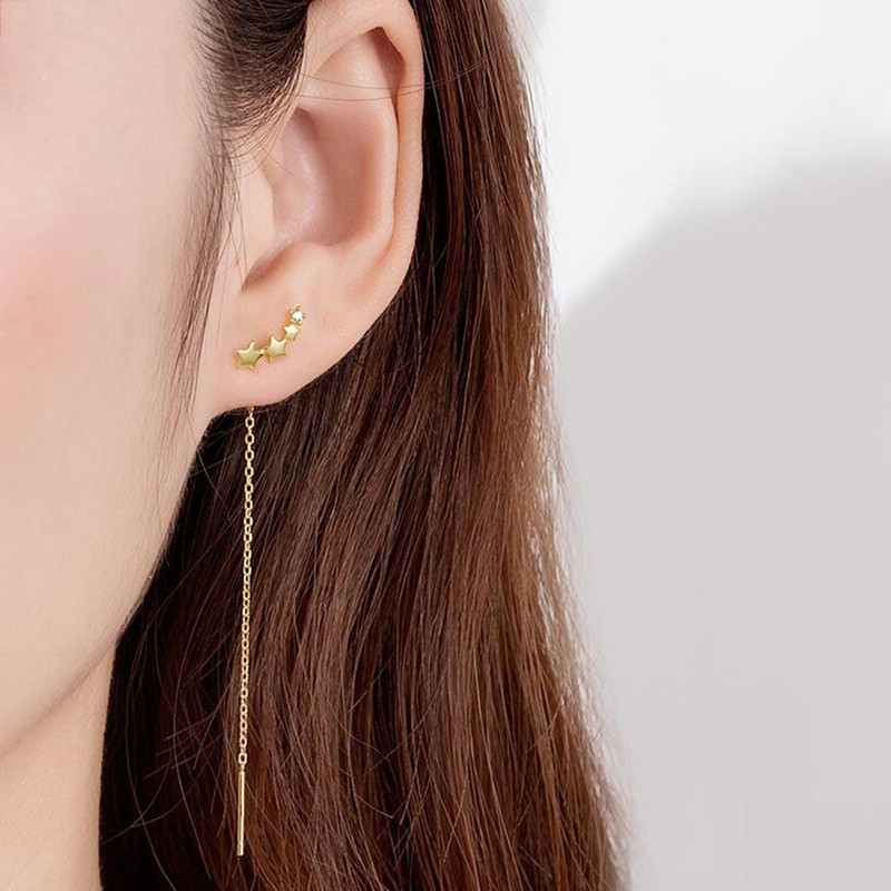 Sterling Silver Linked Stars CZ Chain Drop Pull Through Threader