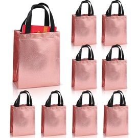 8 Pack Glossy Rose Gold Gift Bags Medium Size,Set of 8 Shiny Rose Gold Reusable Gift Bags with Handle,Bridesmaid Bachelorette Party Favor Bag,Rose Gold Goodie Bags for Wedding,Birthday 8Wx4Dx10H