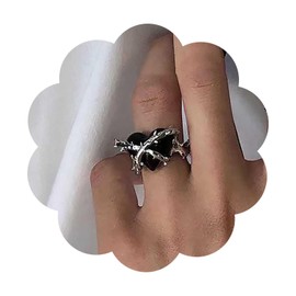 Inilbran Punk Black Heart Finger Ring Vintage Thorn Heart Open Knuckle Ring Black Puffy Heart Wrap Open Ring Barbed Thorn Heart Ring Jewelry for Women and Girls