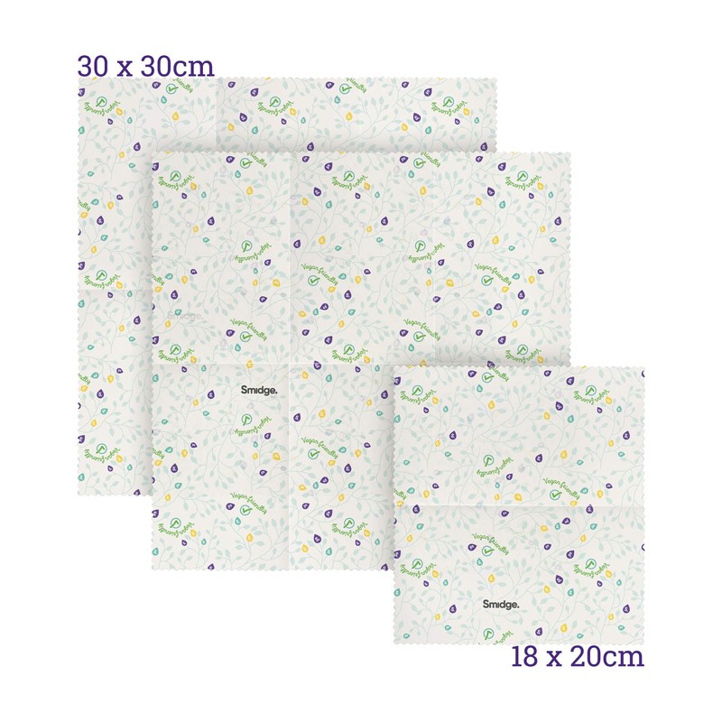 Smidge Vegan Wax Wraps Lunch Set of 3 Reusable &