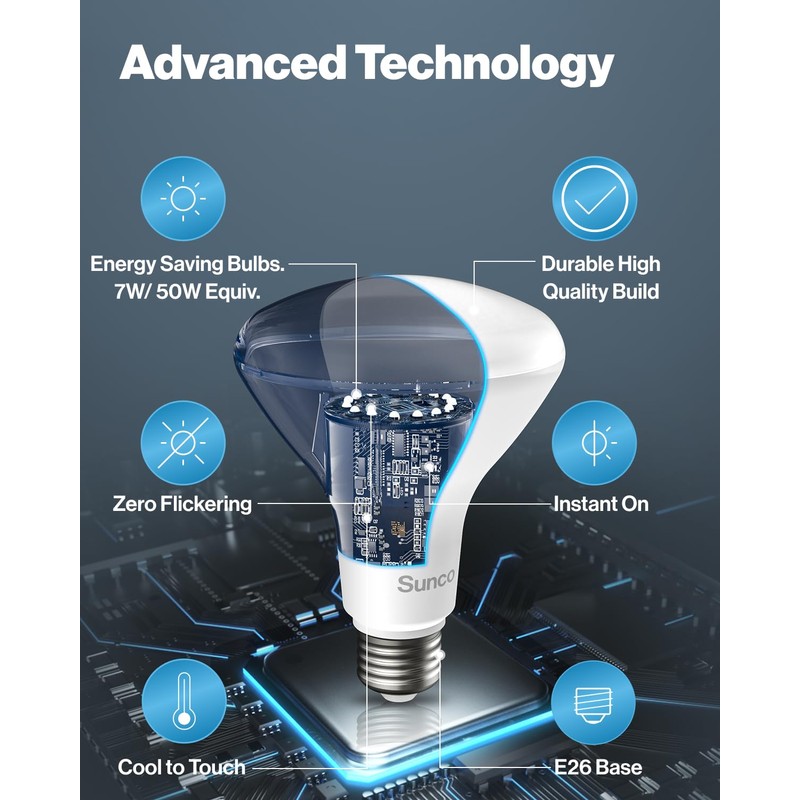 Sunco BR20 LED Bulb Dimmable, Small Recessed Lighting Bulbs, R20