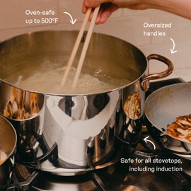 Great Jones Big Deal 8-Quart Stainless Steel Stock Pot With Lid | Induction & Oven Safe, Dishwasher Friendly | Fully Clad for Even Heating, Oversized Welded Handles