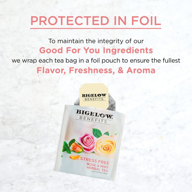 Bigelow Benefits Stress Free Rose & Mint Herbal Tea, Caffeine