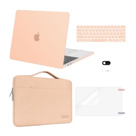 MOSISO Compatible with MacBook Pro 13 inch Case M2 2024, 2023, 2022-2016 A2338 M1 A2251 A2289 A2159 A1989 A1708 A1706, Plastic Hard Case&Bag&Keyboard Skin&Webcam Cover&Screen Protector, Peach Fuzz