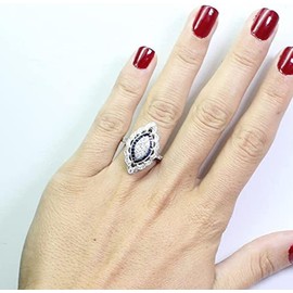 Koguxuix Fashion Jewelry Antique Edwardian Silver Blue Sapphire CZ Crystal Eye-Shape Ring Band for Women (Size 9)