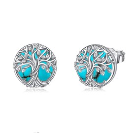 WINNICACA Yoga Lotus/Tree of Life/Sea Turtle/Butterfly/Celtic Knot/Elephant Stud Earrings Moonstone Earrings Jewelry Gifts for Women Birthday (8-Tree of Lift-Turquoise)