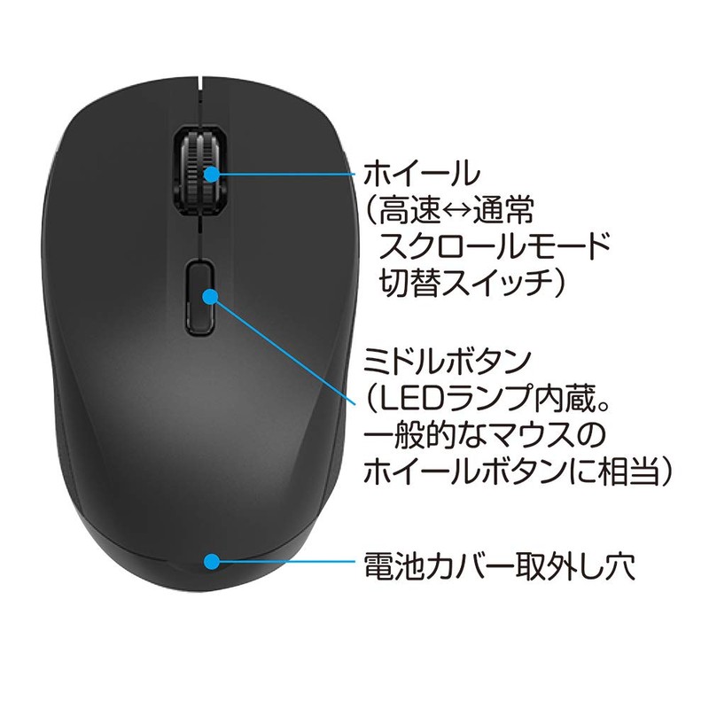 Digio2 Mouse, High Speed Scrolling, Bluetooth, Small, Quiet, Blue LED,