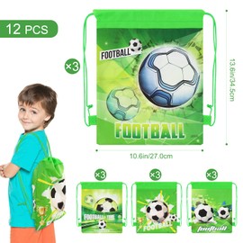 Newthinking 12 Pack Drawstring Party Bags for Kids, Non-woven Fabric Football Drawstring Backpacks Party Favor Bags Supplies for Children Boys Birthday Party