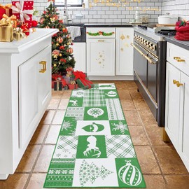 CAREMEE Christmas Area Rug Merry Christmas Indoor Carpet for Xmas Non-Slip Festive Christmas Throw Carpet Holiday Decoration Washable Xmas Rug for Fireplace Kitchen Living Room Bedroom Green 2 x 6 FT