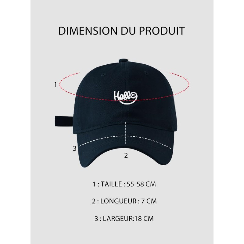 COTIDI Mens 100% Cotton Baseball Cap Adjustable Hello, black